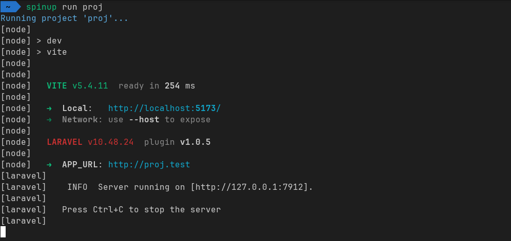 Spinup CLI output